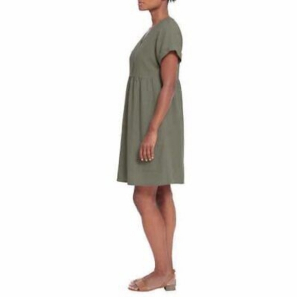 NWT Briggs New York Green Linen Dress Small V-neck Short Sleeved - Picture 2 of 16